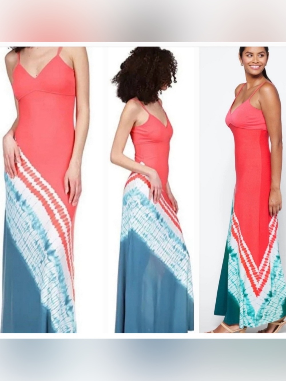 MICHAEL KORS Coral and Teal Tie-Dye Maxi Dress